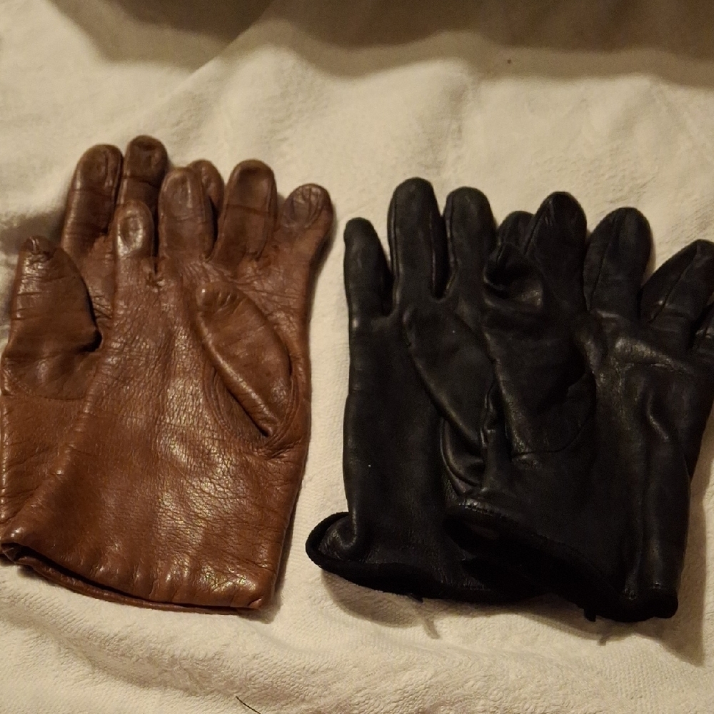 Black and Brown Leather Driving Gloves